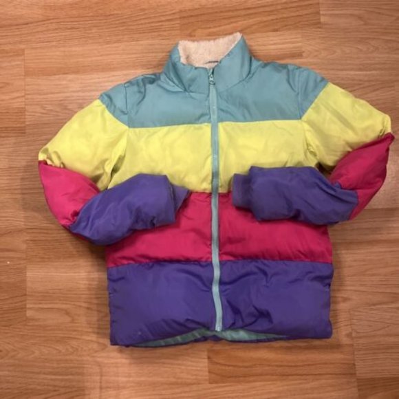 Kids Puffer Jacket Cat & Jack Size L Unisex Faux Fur Lined Padded Winter Coat